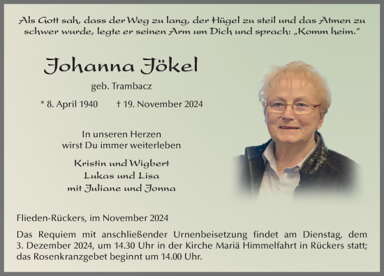 Traueranzeige von Johanna Jökel von FZ