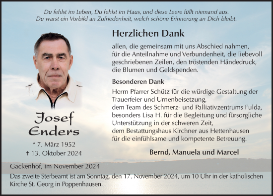 Traueranzeige von Josef Enders von FZ