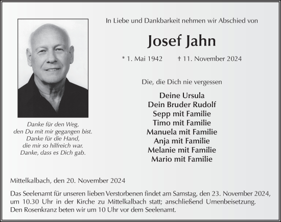 Traueranzeige von Josef Jahn von FZ