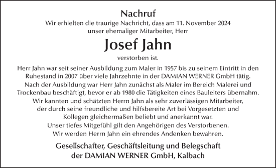 Traueranzeige von Josef Jahn von FZ
