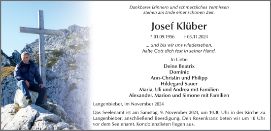 Traueranzeige von Josef Klüber von FZ