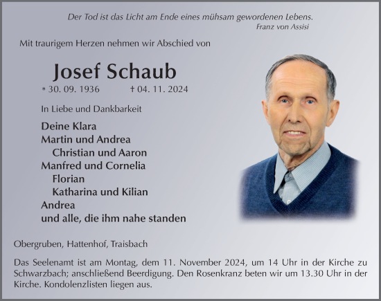 Traueranzeige von Josef Schaub von FZ