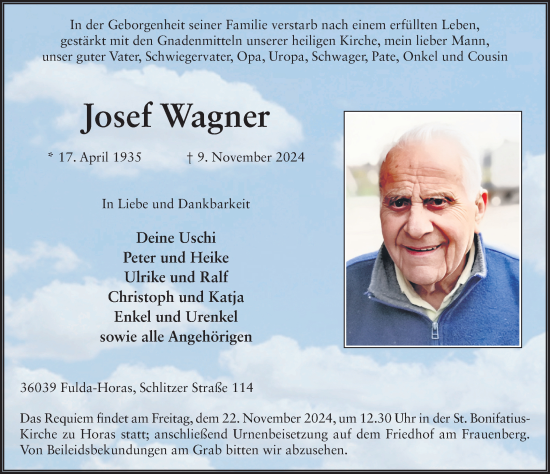 Traueranzeige von Josef Wagner von FZ