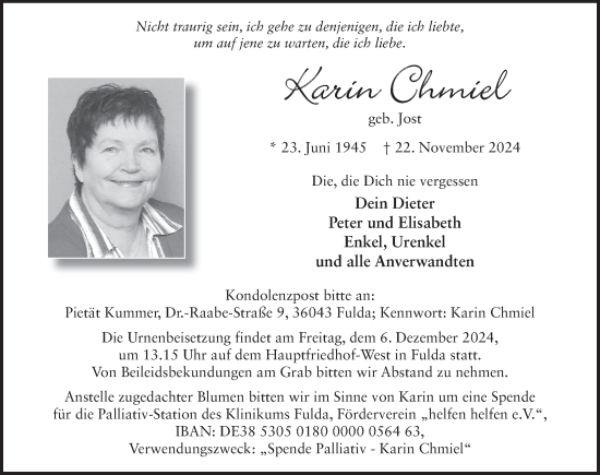 Traueranzeige von Karin Chmiel von FZ