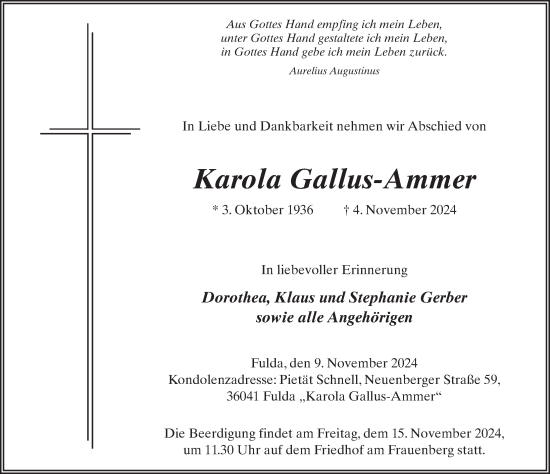 Traueranzeige von Karola Gallus-Ammer von FZ