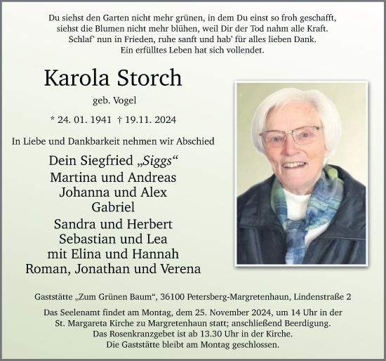 Traueranzeige von Karola Storch von FZ