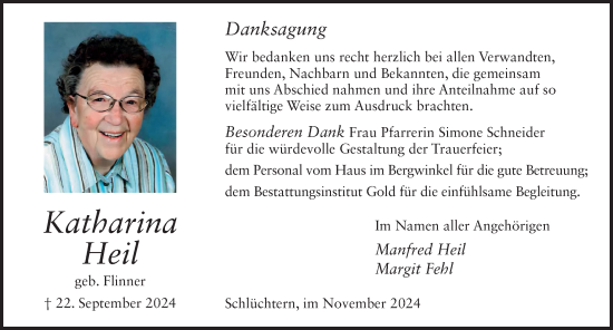 Traueranzeige von Katharina Heil von FZ