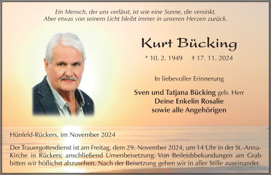 Traueranzeige von Kurt Bücking von FZ