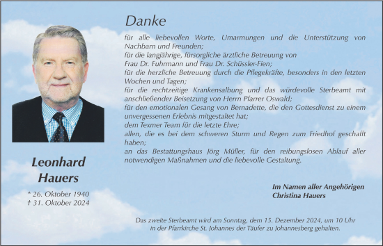 Traueranzeige von Leonhard Hauers von FZ