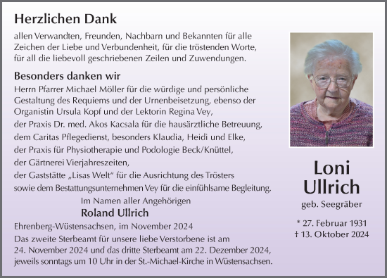 Traueranzeige von Loni Ullrich von FZ