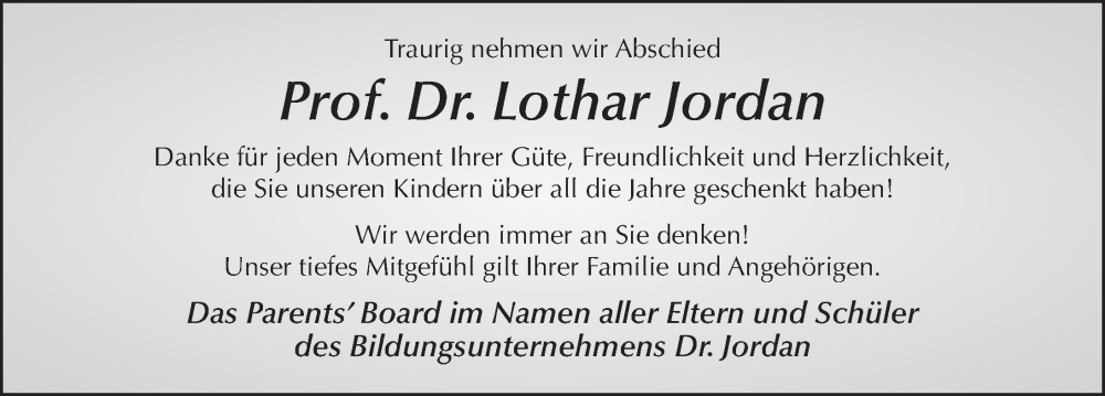  Traueranzeige für Lothar Jordan vom 09.11.2024 aus FZ