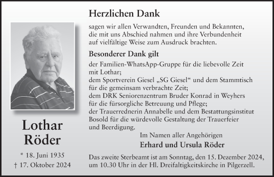 Traueranzeige von Lothar Röder von FZ