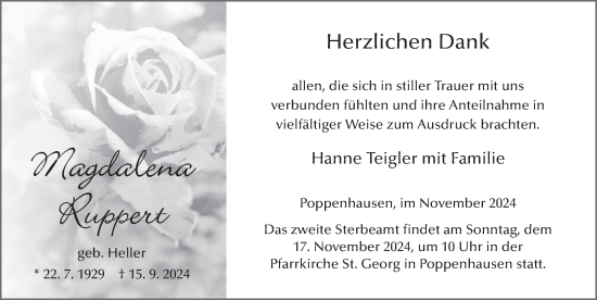 Traueranzeige von Magdalena Ruppert von FZ
