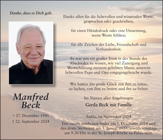 Traueranzeige von Manfred Beck von FZ