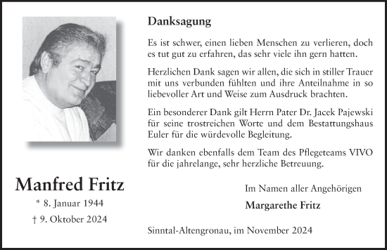 Traueranzeige von Manfred Fritz von FZ