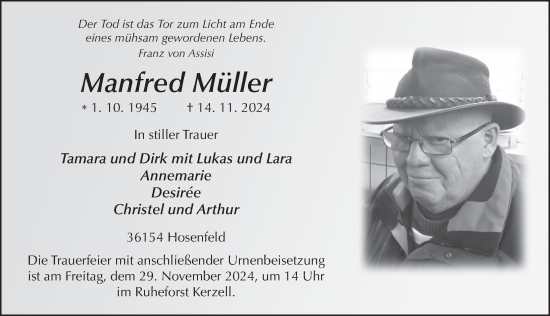 Traueranzeige von Manfred Müller von FZ