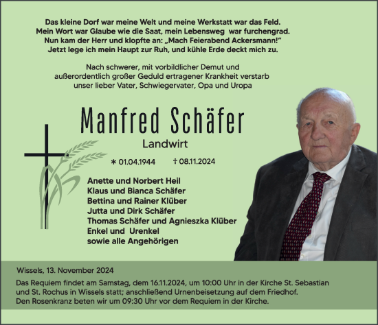 Traueranzeige von Manfred Schäfer von FZ