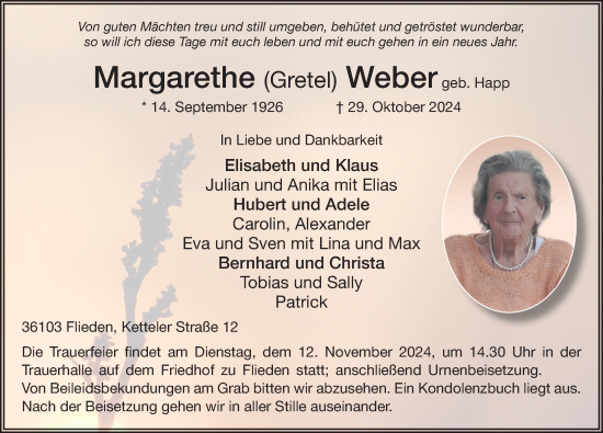 Traueranzeige von Margarethe Weber von FZ