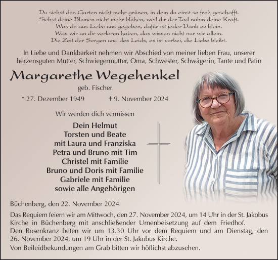 Traueranzeige von Margarethe Wegehenkel von FZ