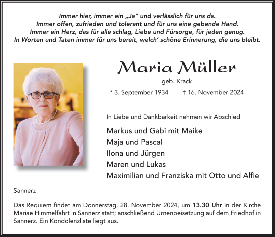 Traueranzeige von Maria Müller von FZ