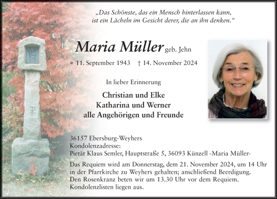 Traueranzeige von Maria Müller von FZ