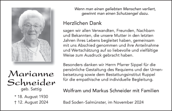 Traueranzeige von Marianne Schneider von FZ
