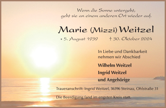 Traueranzeige von Marie Weitzel von FZ
