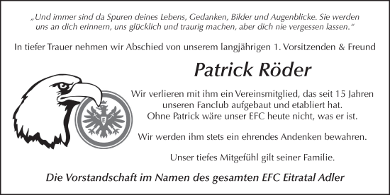 Traueranzeige von Patrick Röder von FZ
