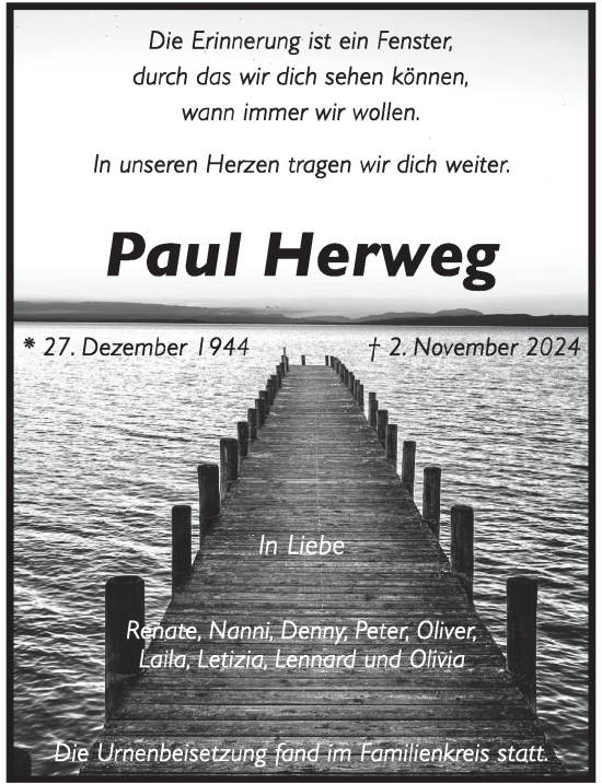 Traueranzeige von Paul Herweg von FZ