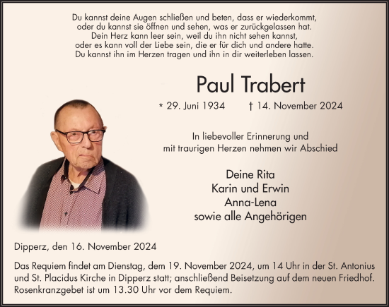 Traueranzeige von Paul Trabert von FZ