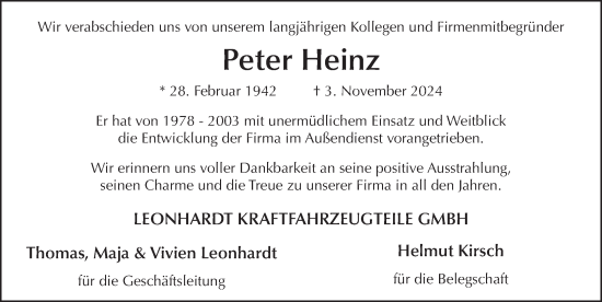 Traueranzeige von Peter Heinz von FZ