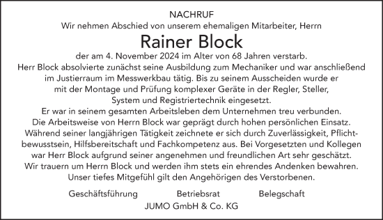 Traueranzeige von Rainer Block von FZ