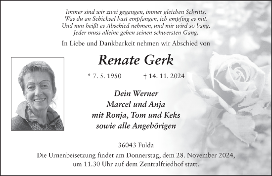 Traueranzeige von Renate Gerk von FZ