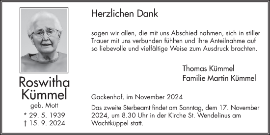 Traueranzeige von Roswitha Kümmel von FZ