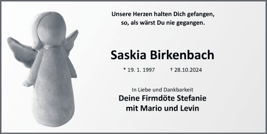 Traueranzeige von Saskia Birkenbach von FZ