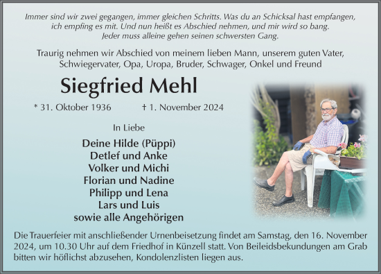 Traueranzeige von Siegfried Mehl von FZ