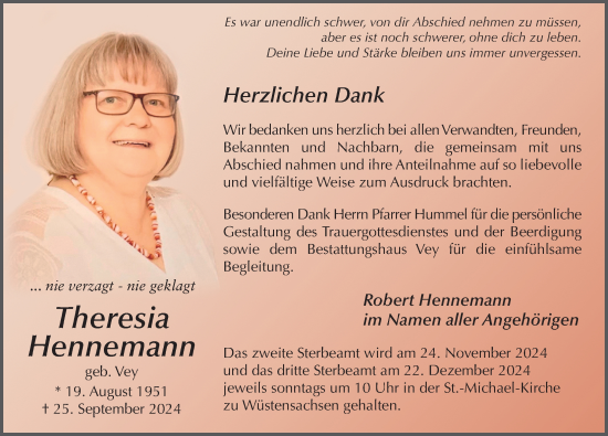 Traueranzeige von Theresia Hennemann von FZ