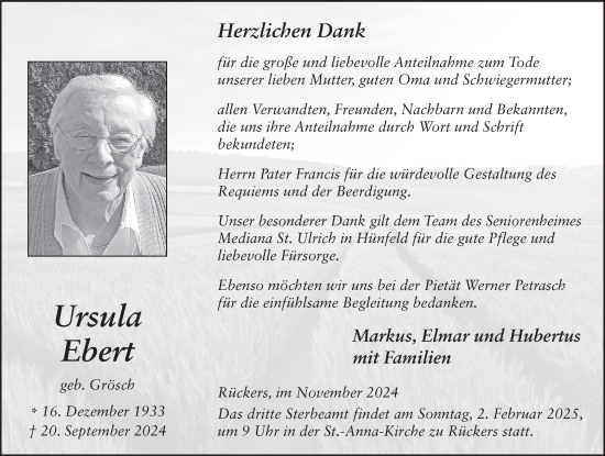 Traueranzeige von Ursula Ebert von FZ