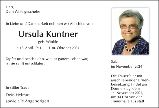 Traueranzeige von Ursula Kuntner von FZ