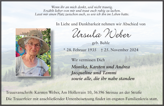 Traueranzeige von Ursula Weber von FZ