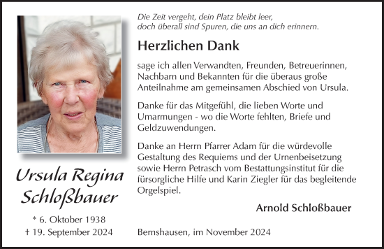 Traueranzeige von Ursula Regina Schloßbauer von FZ