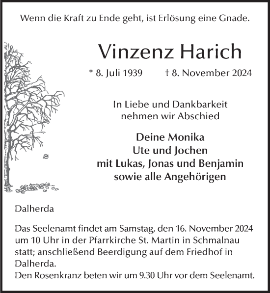 Traueranzeige von Vinzenz Harich von FZ