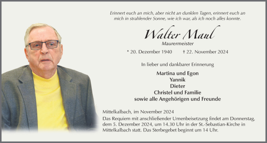 Traueranzeige von Walter Maul von FZ