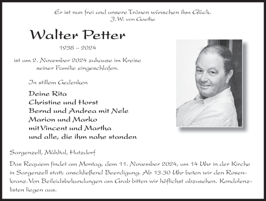 Traueranzeige von Walter Petter von FZ