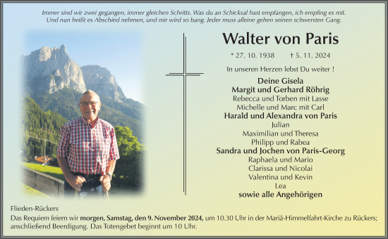 Traueranzeige von Walter von Paris von FZ