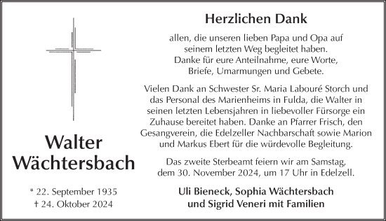 Traueranzeige von Walter Wächtersbach von FZ