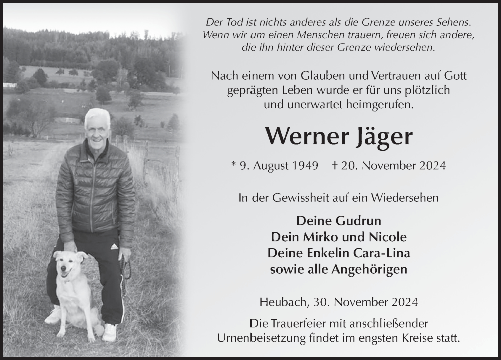  Traueranzeige für Werner Jäger vom 30.11.2024 aus FZ