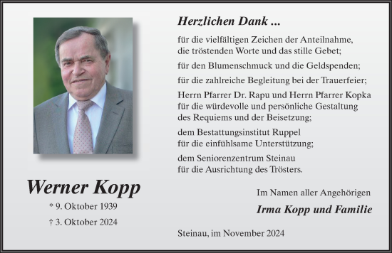 Traueranzeige von Werner Kopp von FZ