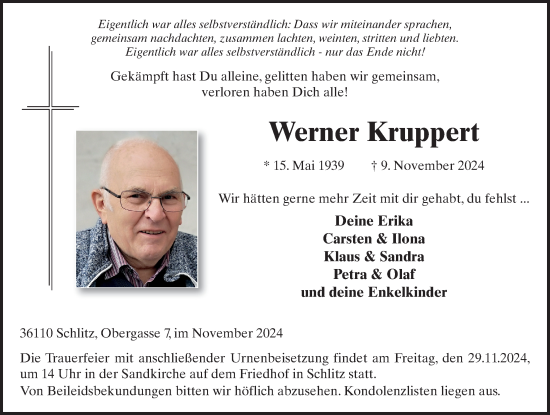 Traueranzeige von Werner Kruppert von FZ