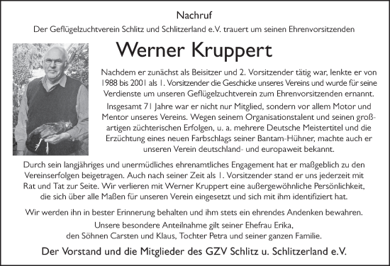 Traueranzeige von Werner Kruppert von FZ